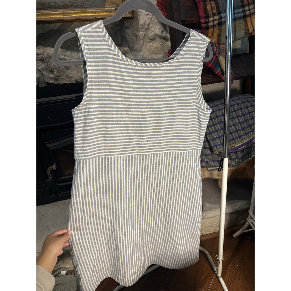 Eileen Fisher Striped‎ Hemp/cotton Tank Dress XS TP Blue White Casual Everyday